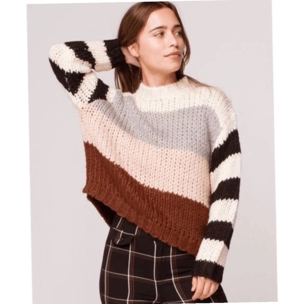 Volcom Oversize Chunky Knit Sweater Cozy Cabincore Cream Brown Black Sz S